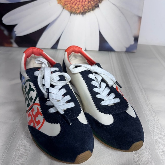 Tory Burch Shoes - Tory Burch Women’s Retro Runner Logo Sneakers Size 8 Multicolor Suede